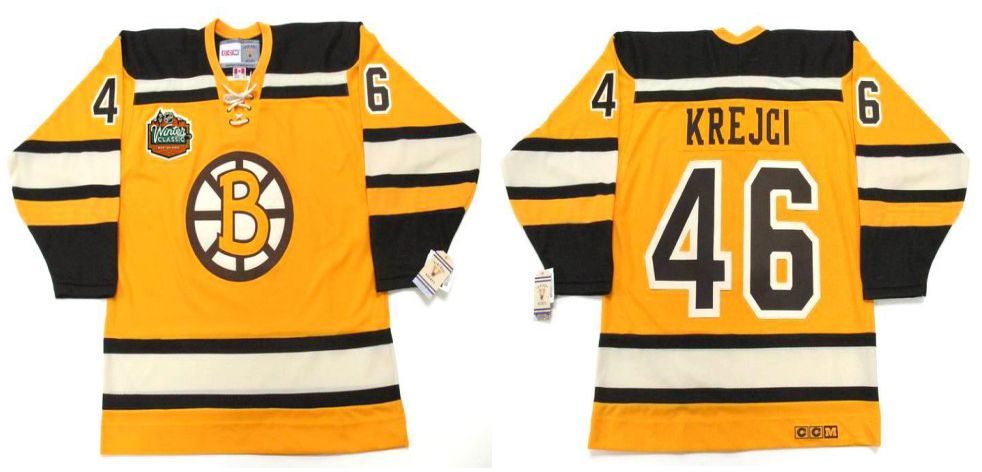 2019 Men Boston Bruins #46 Krejci Yellow CCM NHL jerseys